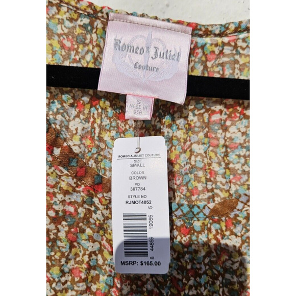 Romeo & Juliet Womens Top Small Brown Floral Sheer Pleated Flutter Sleeve NWT - Picture 5 of 7